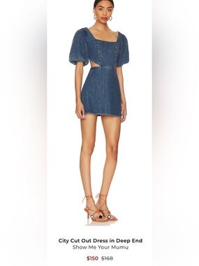 Show Me Your Mumu, medium, Denim Puff-Sleeve Cutout Mini Dress -